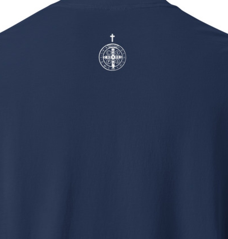 St Benedict medal + crucifix nape close-up