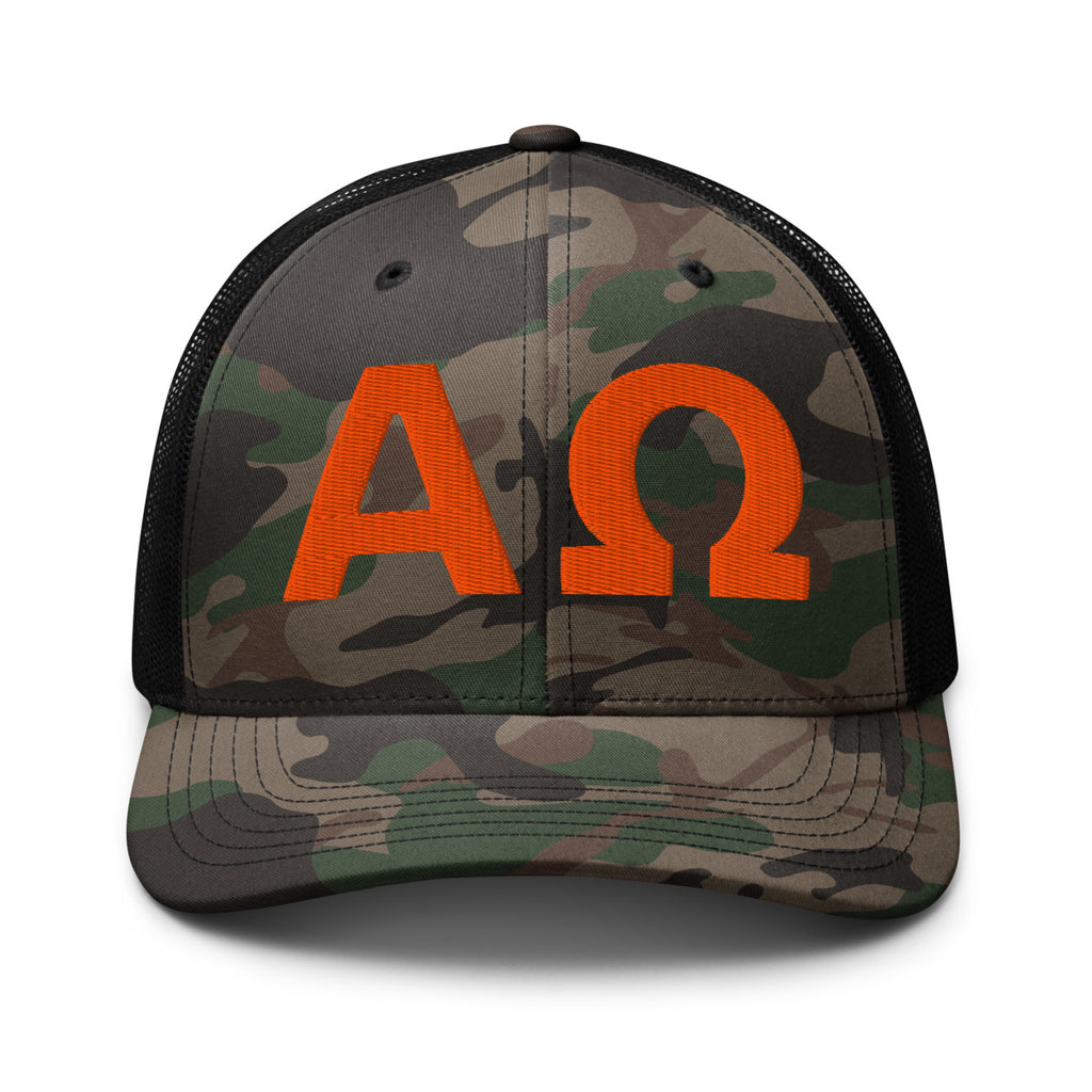 Camo/Black Alpha and Omega 3D puff front